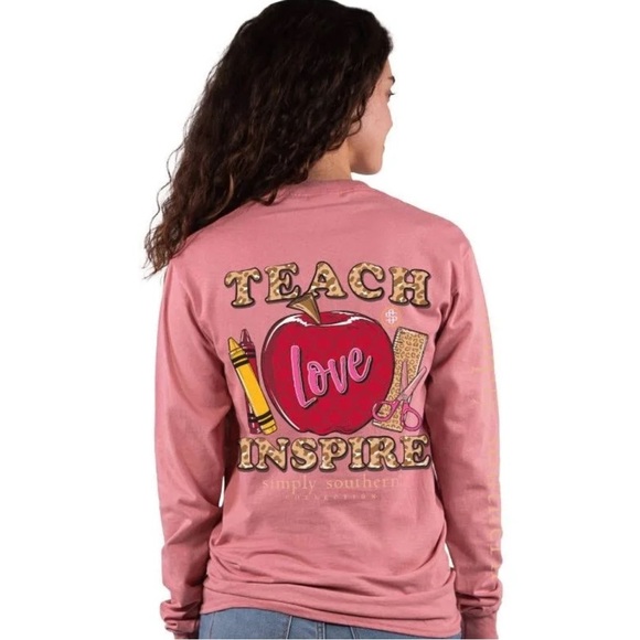 Simply Southern ‘Teach Love Inspire’ Teacher Long Sleeve T-Shirt Women’s Size XL - Picture 11 of 11